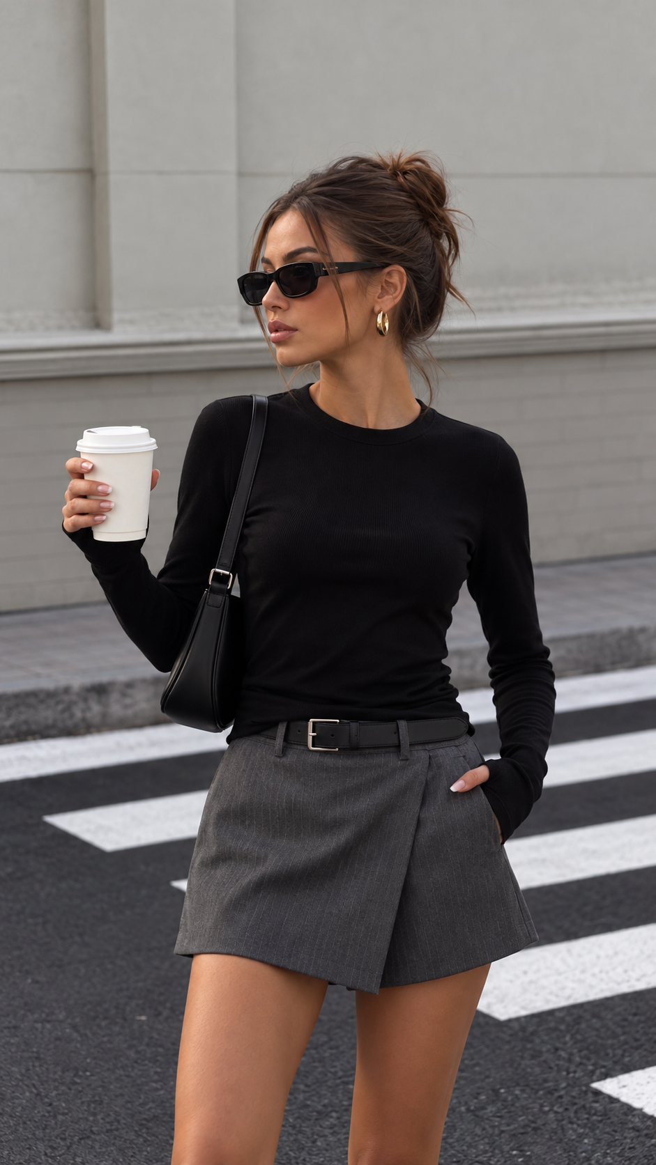 Siyah Thumbhole Fit Bluz
