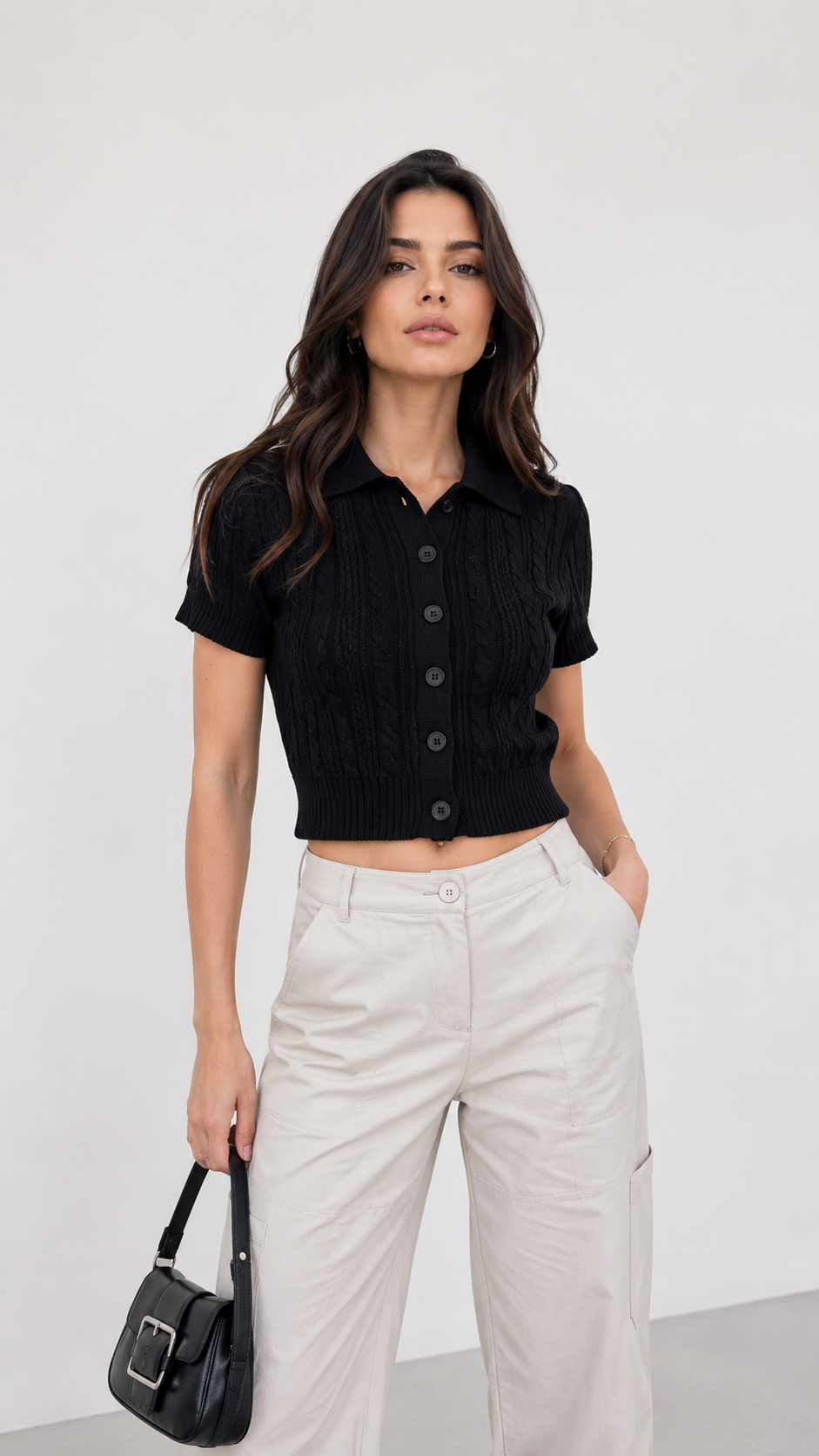 Polo Yaka Crop Hırka