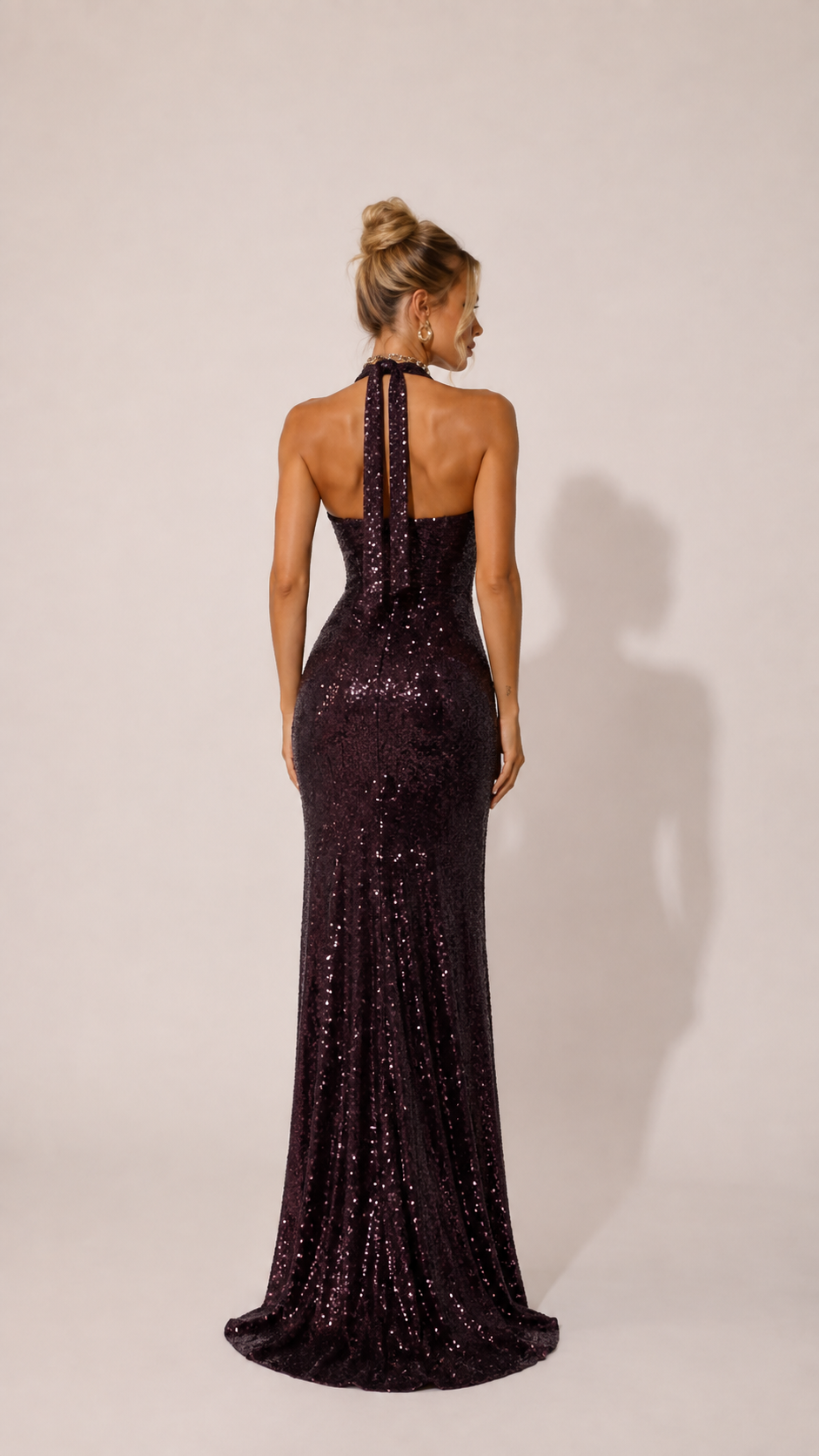 Bordo Payetli Bodycon Elbise