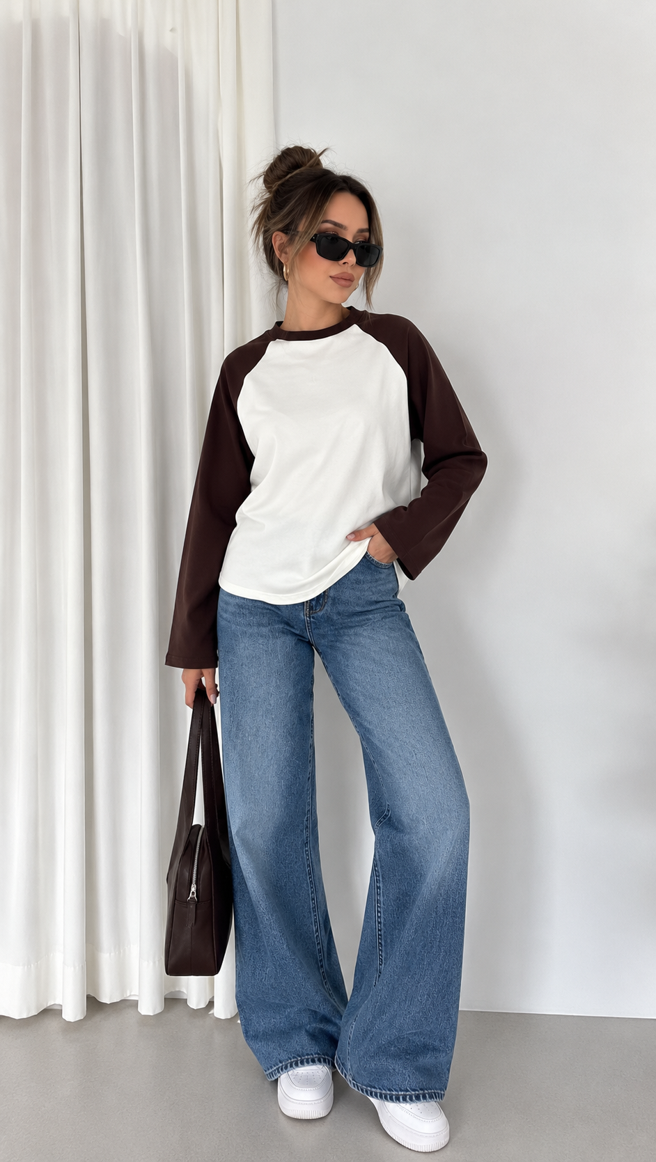Kahverengi Kollu Raglan Tişört