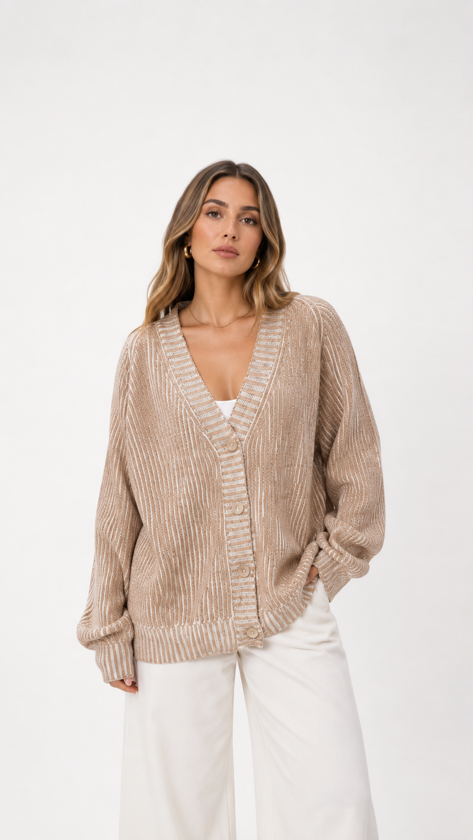 Oversize Çizgili Hırka
