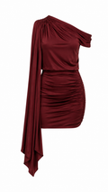 Bordo Tek Omuz Mini Elbise