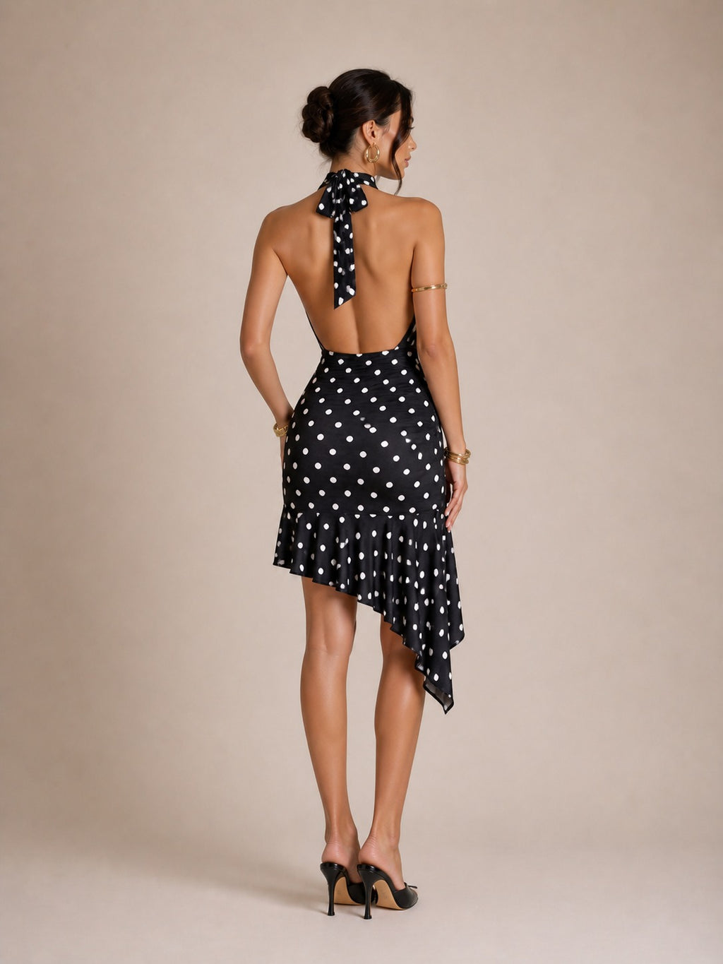 Halter Yaka Puantiyeli Slip Elbise