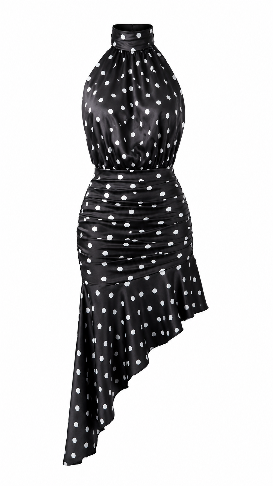 Halter Yaka Puantiyeli Slip Elbise