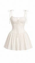 Bej Fit & Flare Mini Elbise