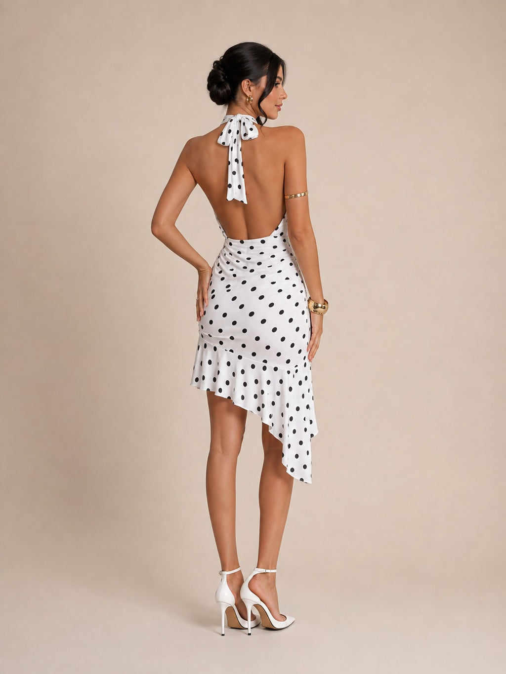 Halter Yaka Puantiyeli Slip Elbise