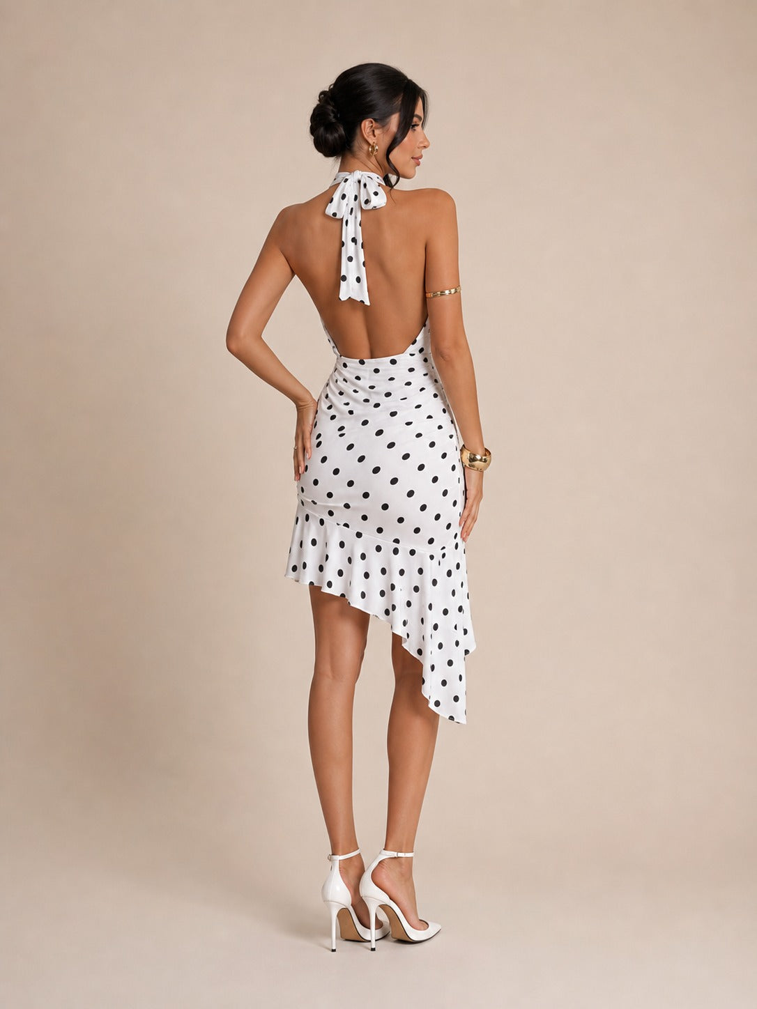 Halter Yaka Puantiyeli Slip Elbise
