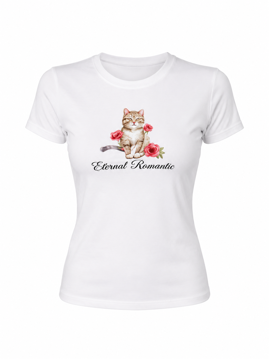 Kedi Baskılı Beyaz Tişört