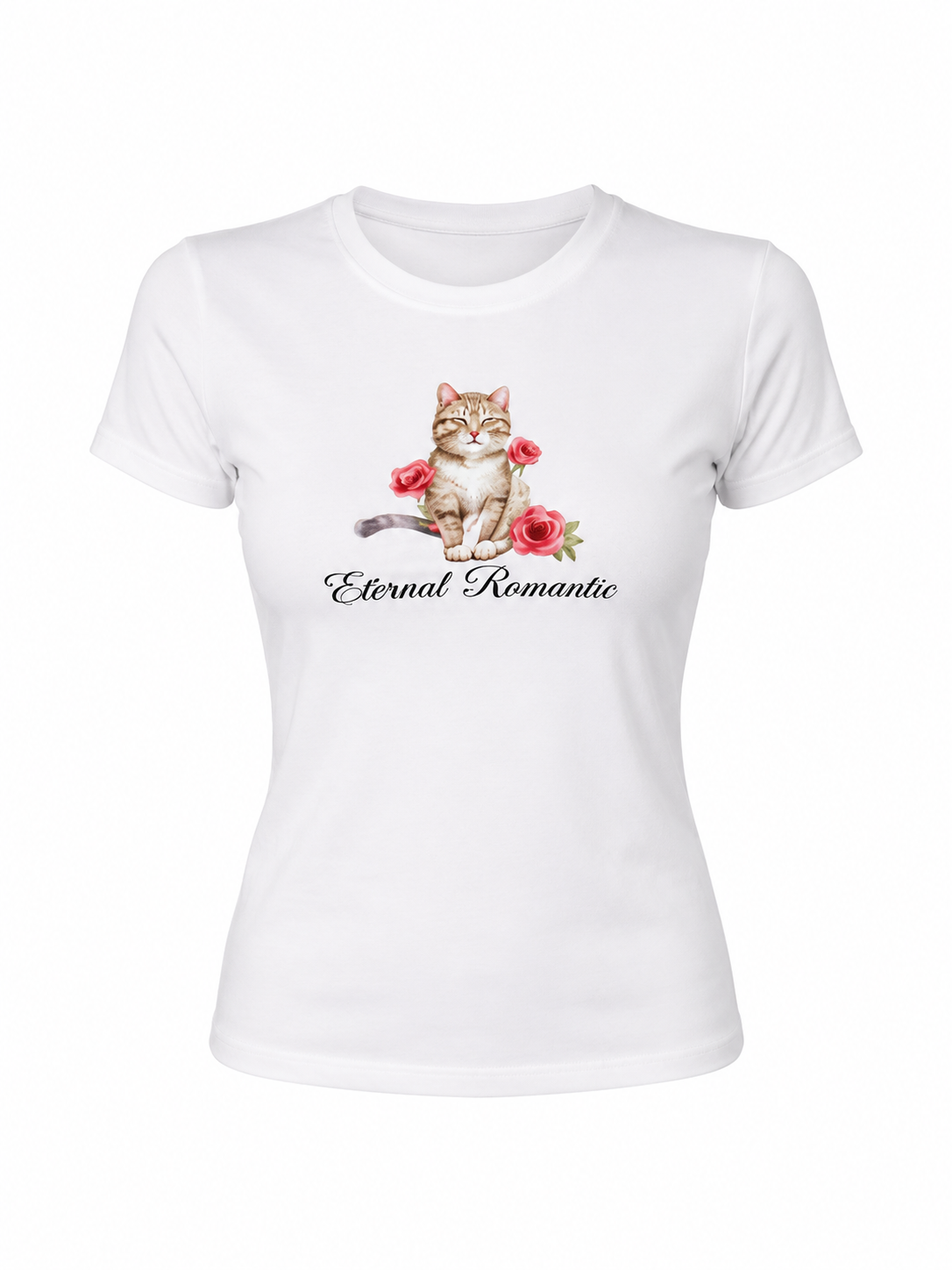 Kedi Baskılı Beyaz Tişört