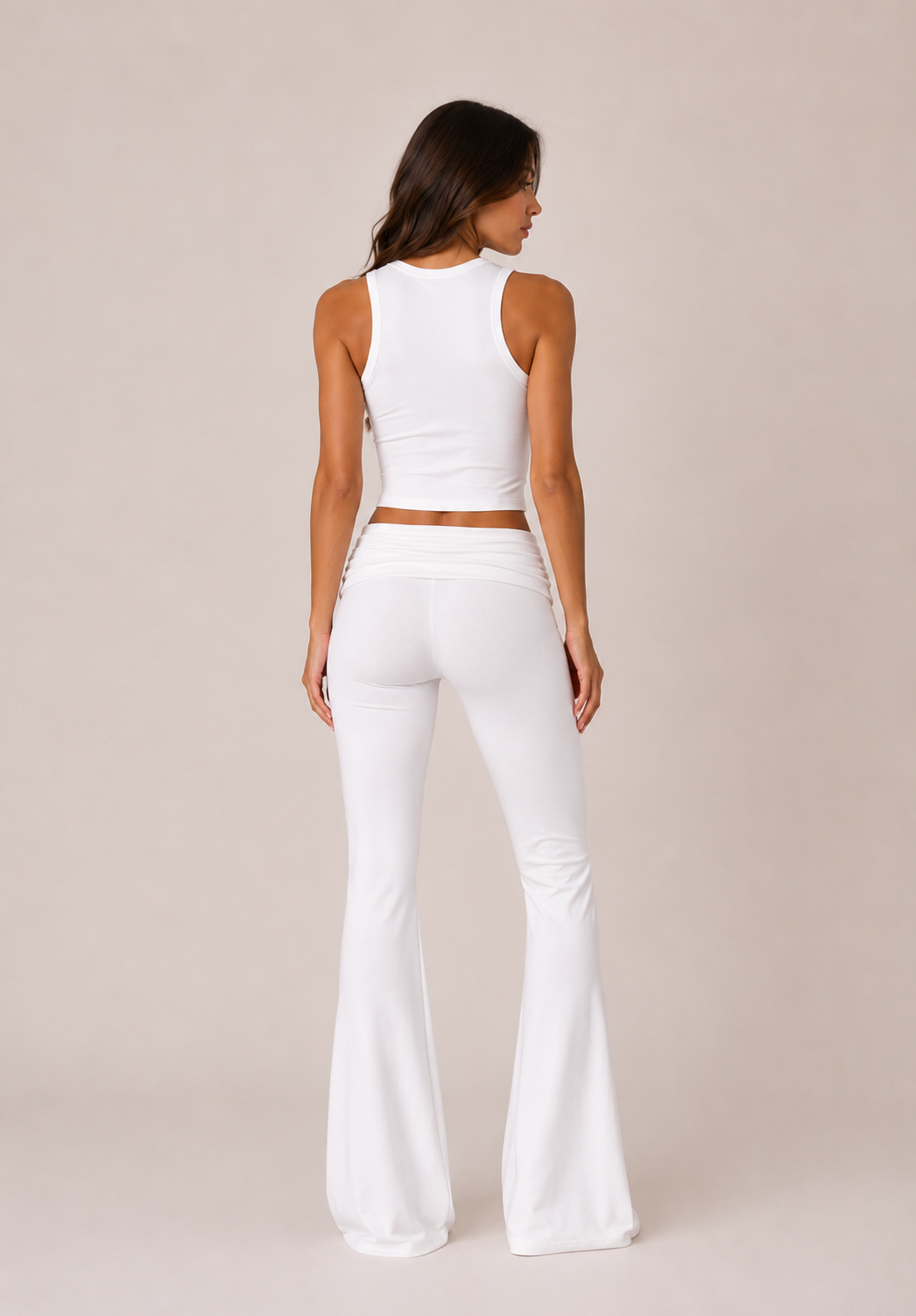 White Fit Crop Takım