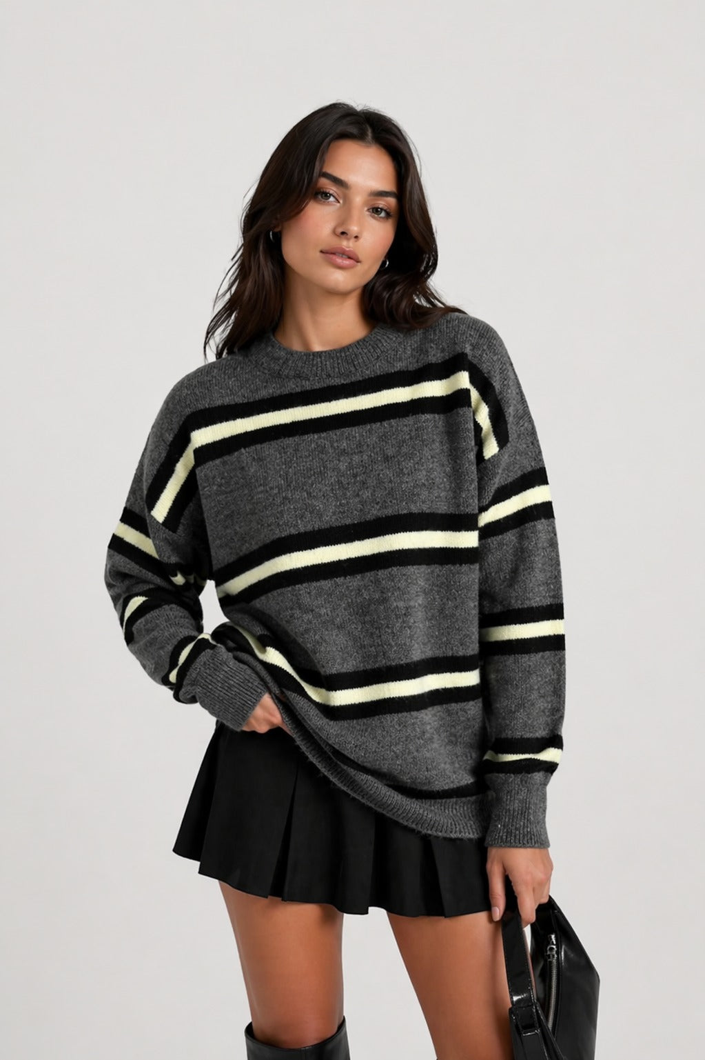 Oversize Fit Çizgili Kazak