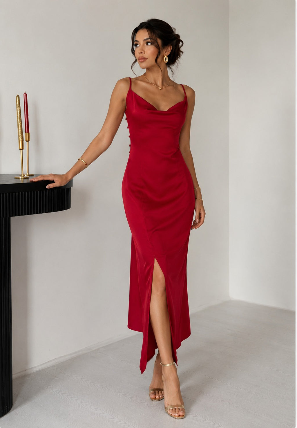 Kırmızı Işıltılı Slip Elbise