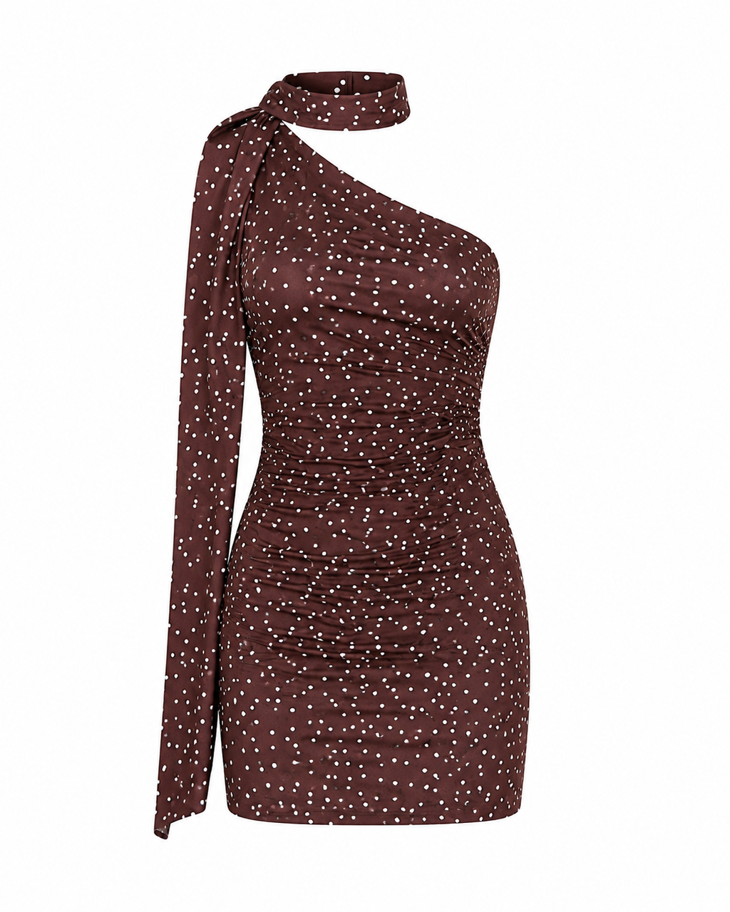 Kahverengi Puantiye Bodycon Mini Elbise