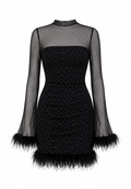 Siyah Payetli Mini Bodycon Elbise