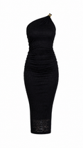 Siyah Tek Omuz Bodycon Elbise