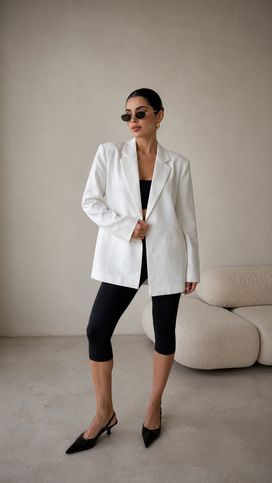Blazer Düğmeli Beyaz Ceket