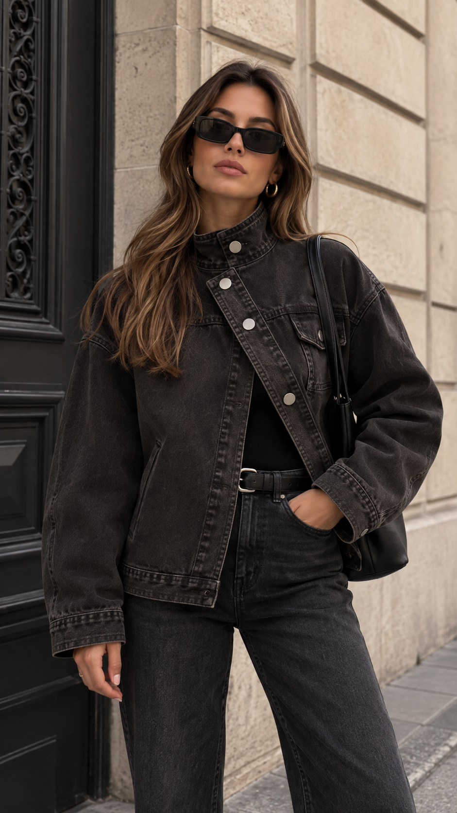 Dik Yaka Asimetrik Denim Ceket