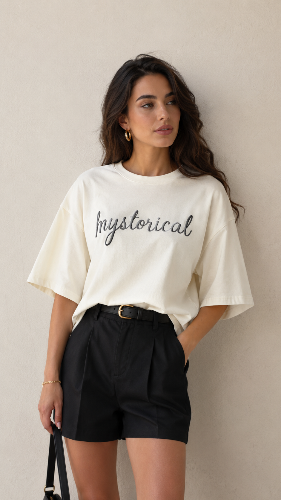 Bej Oversize Baskılı Tişört